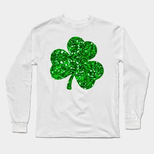 Glitter SHAMROCK, Cute St Patricks Day, Four Leaf Clover Long Sleeve T-Shirt